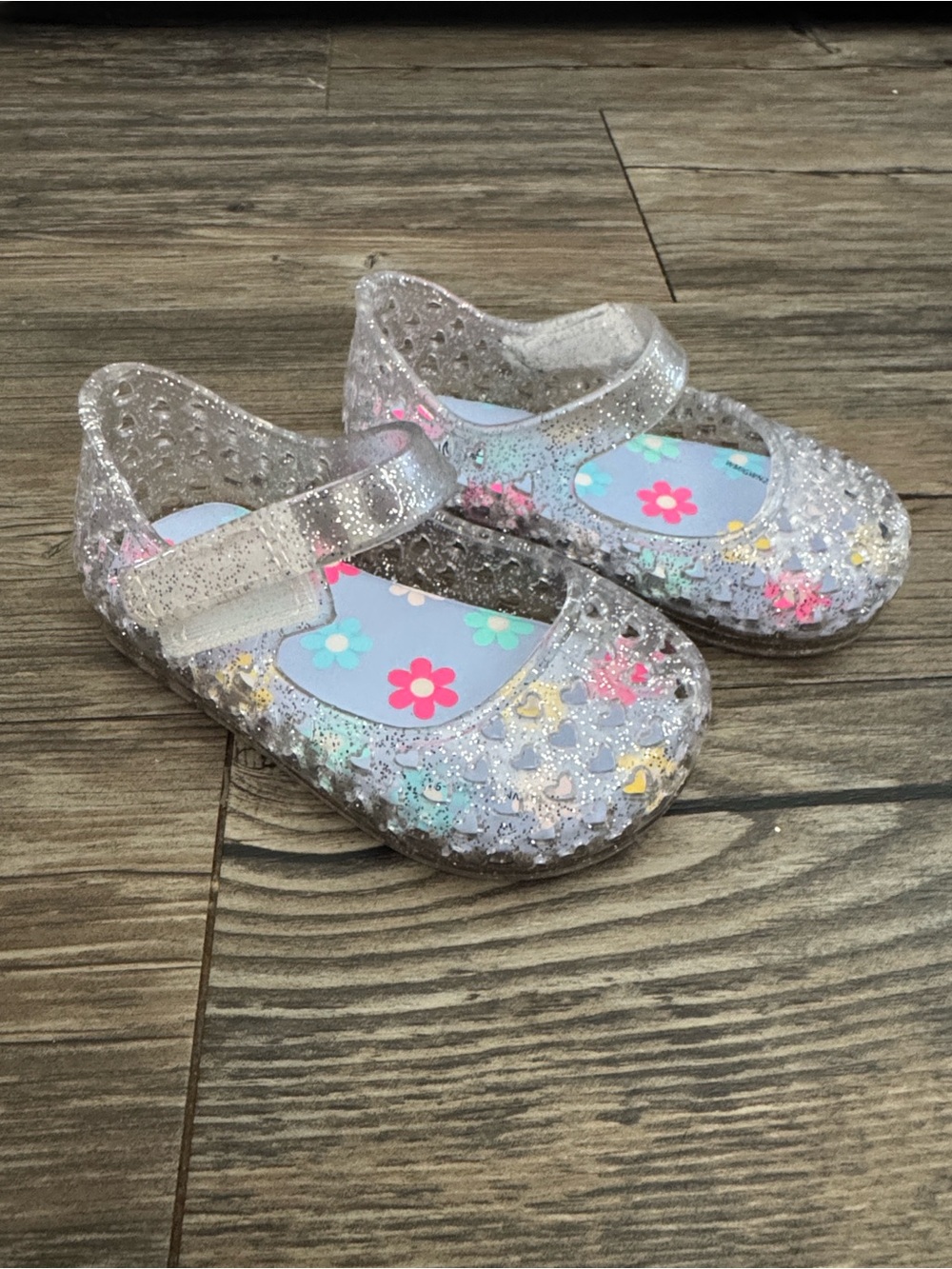 Girls Clear Glitter Jelly Mary Jane Shoes - Silver Sparkle